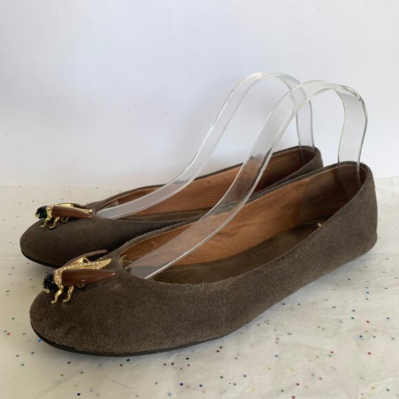 Pilcro and the Letterpress Brown Suede Beetle Bee Insect Ballet Flats - Size 9 - Picture 6 of 12